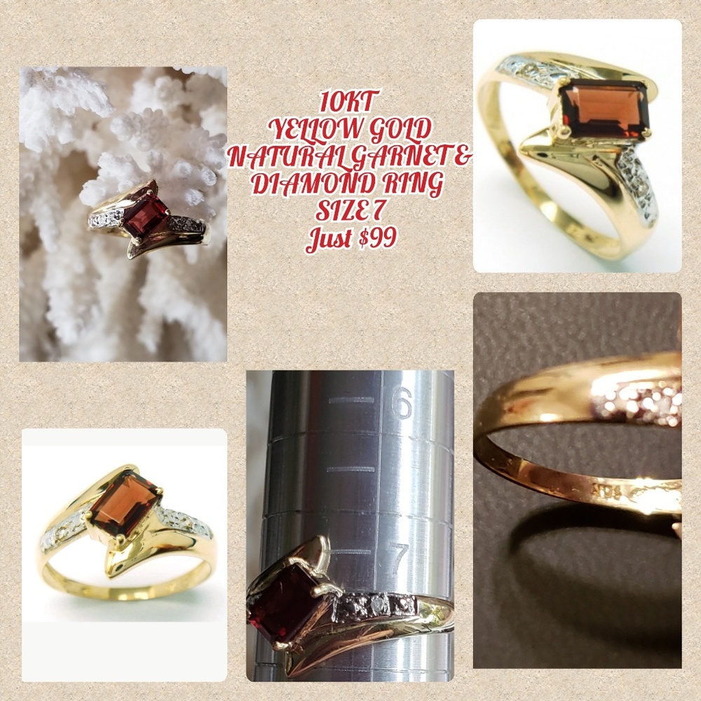 10kt Yellow Gold Garnet & Diamond Ring Size 7